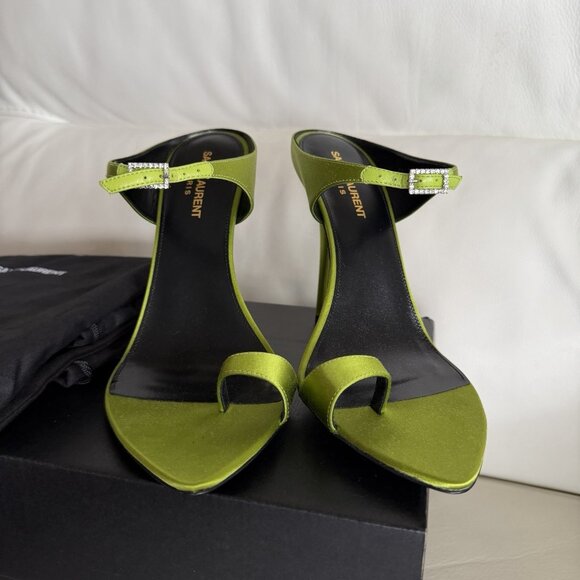 NEW SAINT LAURENT Dive Sandal Heels Pea Green SZ 40 - Picture 3 of 9